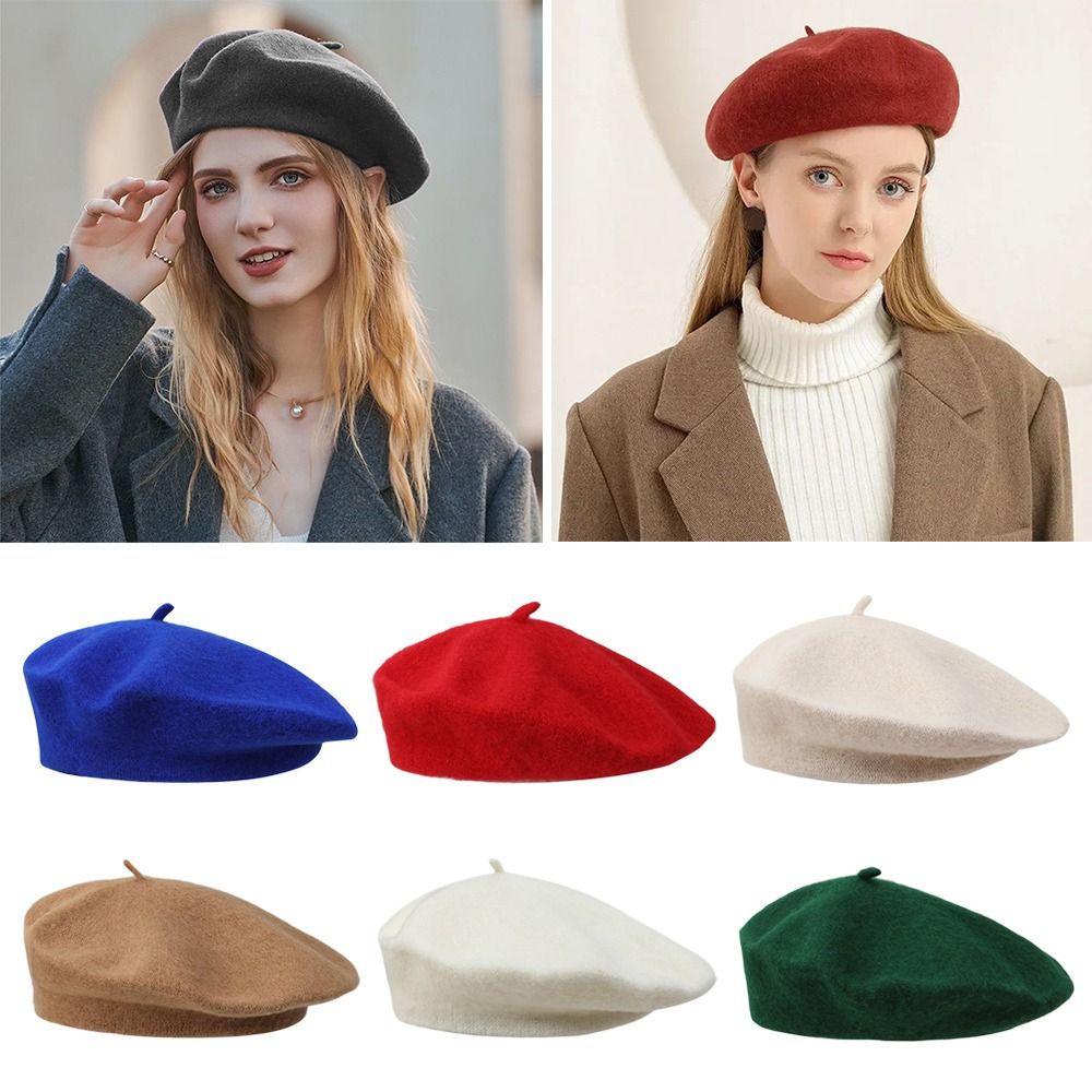 Beret French Wool - 솔리드 컬러 우아한 여성용 가을 겨울