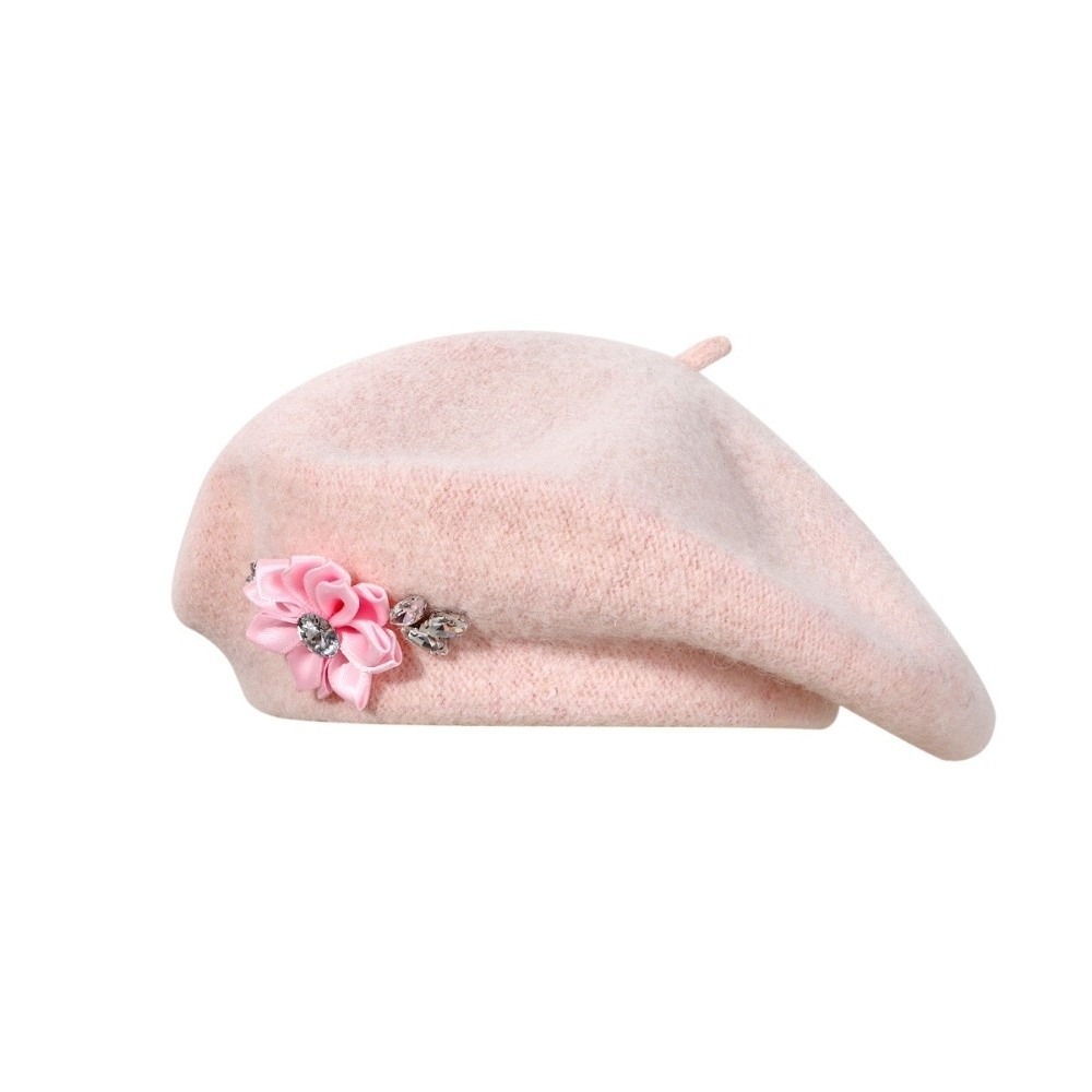 우아한 솔리드 컬러 울 베레모 꽃무늬 라인스톤 부드러운 - Beret French Wool 리뷰 및 가격